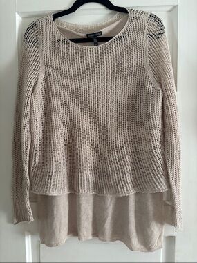 Eileen Fisher Cream Open-Knit Layered Sweater 100% Organic Linen